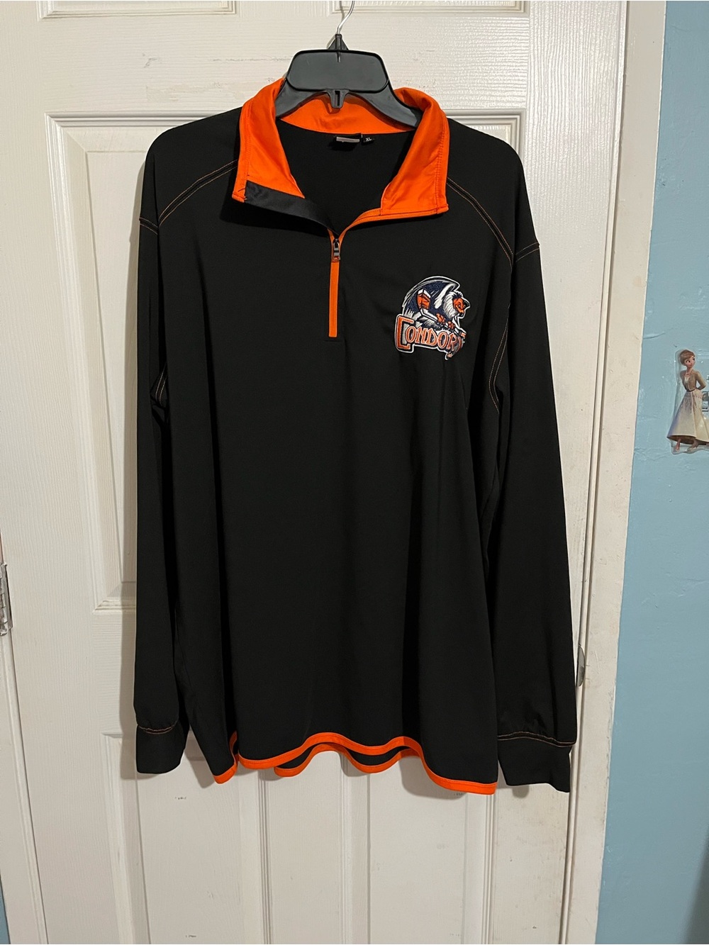 Black and Orange Half-Zip Varsity Pullover Jacket